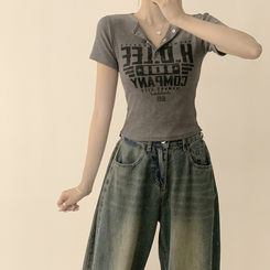 ラウンドボタン半袖Tシャツ(5color) AQUA