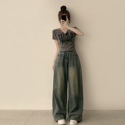 ラウンドボタン半袖Tシャツ(5color) AQUA