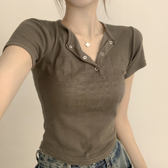 ラウンドボタン半袖Tシャツ(5color) KHAKI