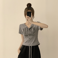 ラウンドボタン半袖Tシャツ(5color) CHARCOAL