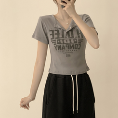 ラウンドボタン半袖Tシャツ(5color) CHARCOAL