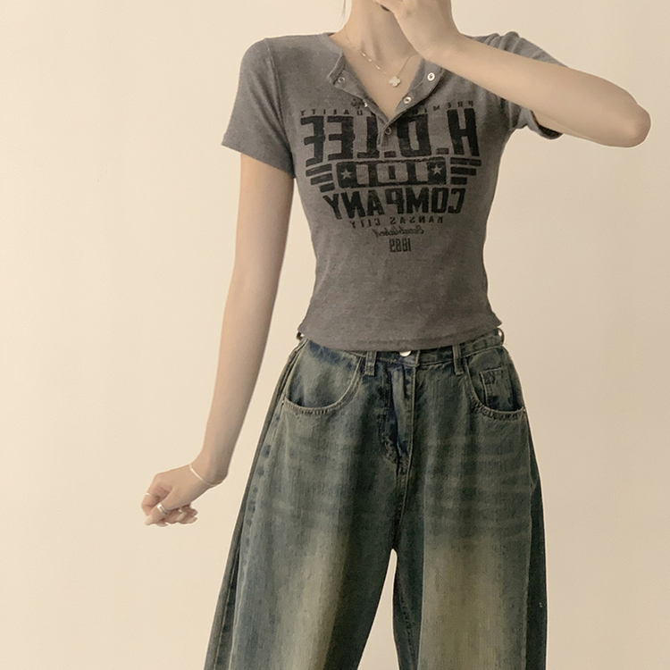 ラウンドボタン半袖Tシャツ(5color) AQUA