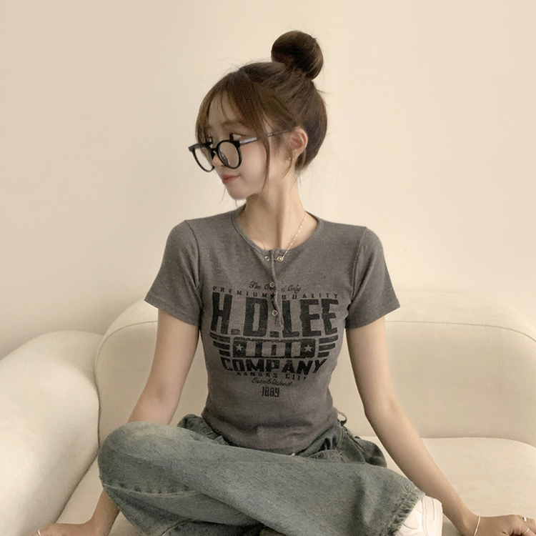 ラウンドボタン半袖Tシャツ(5color) AQUA