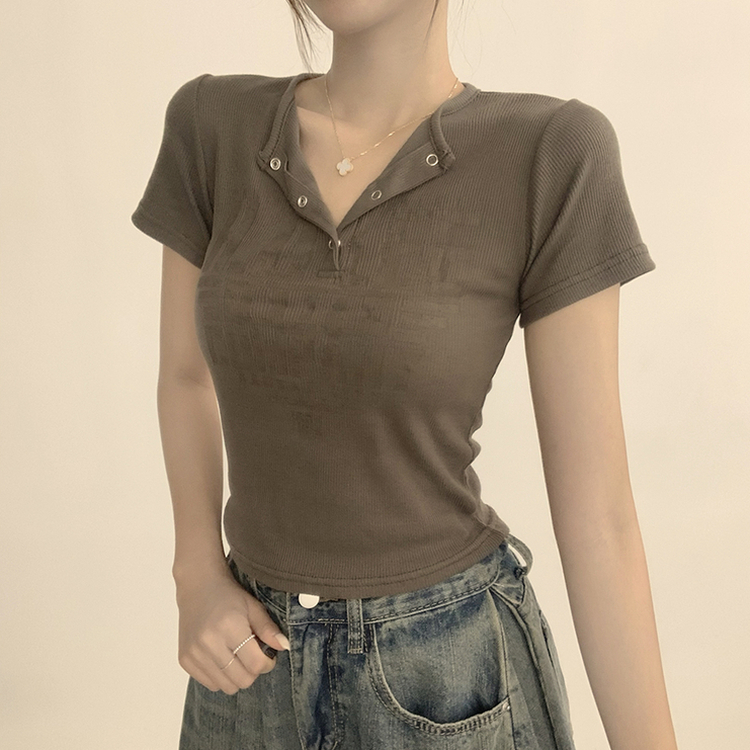 ラウンドボタン半袖Tシャツ(5color) KHAKI