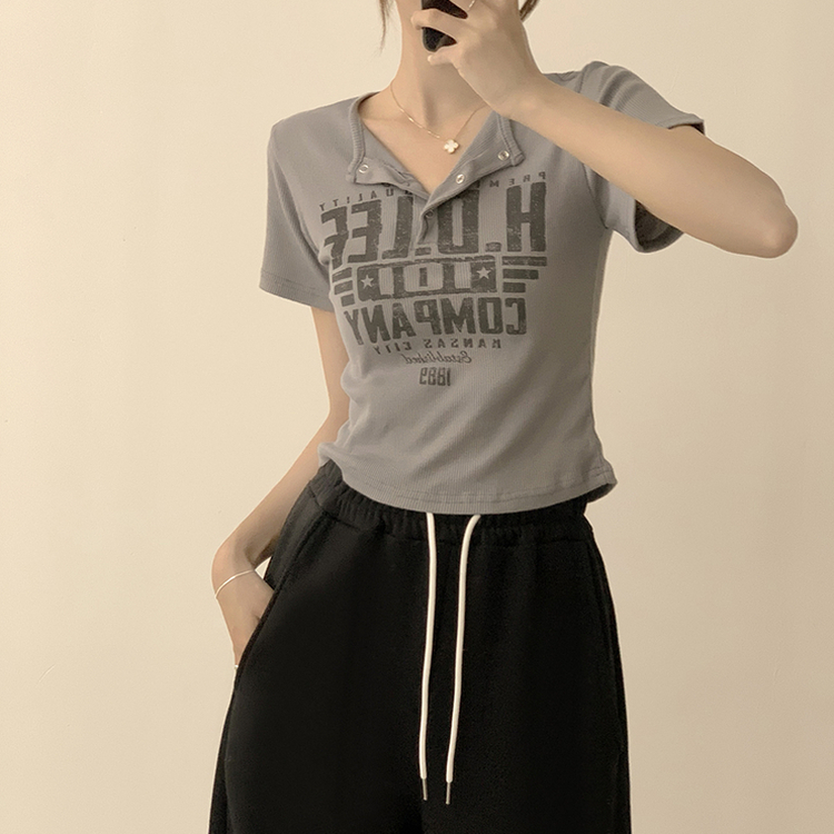 ラウンドボタン半袖Tシャツ(5color) CHARCOAL