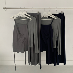 【3psSET】シャーリングビスチェ Tシャツ ワイドパンツ