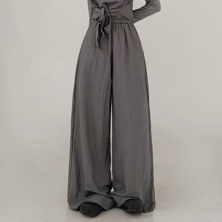 【3psSET】シャーリングビスチェ Tシャツ ワイドパンツ GREY