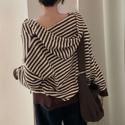 ストライプフードニットジップアップ｜ジャンパー｜韓国ファッション