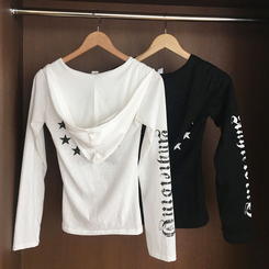 レタリングフード長袖Tシャツ