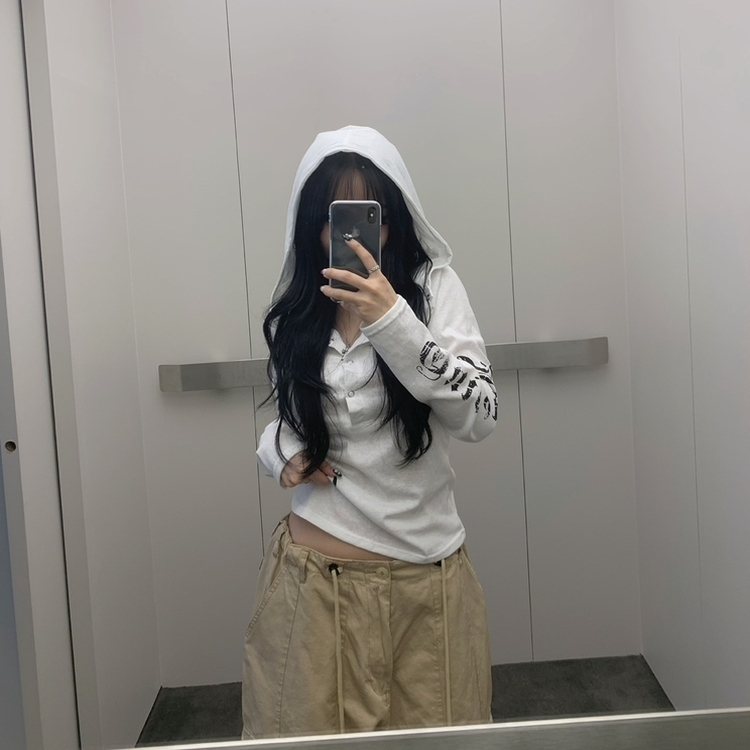 レタリングフード長袖Tシャツ IVORY