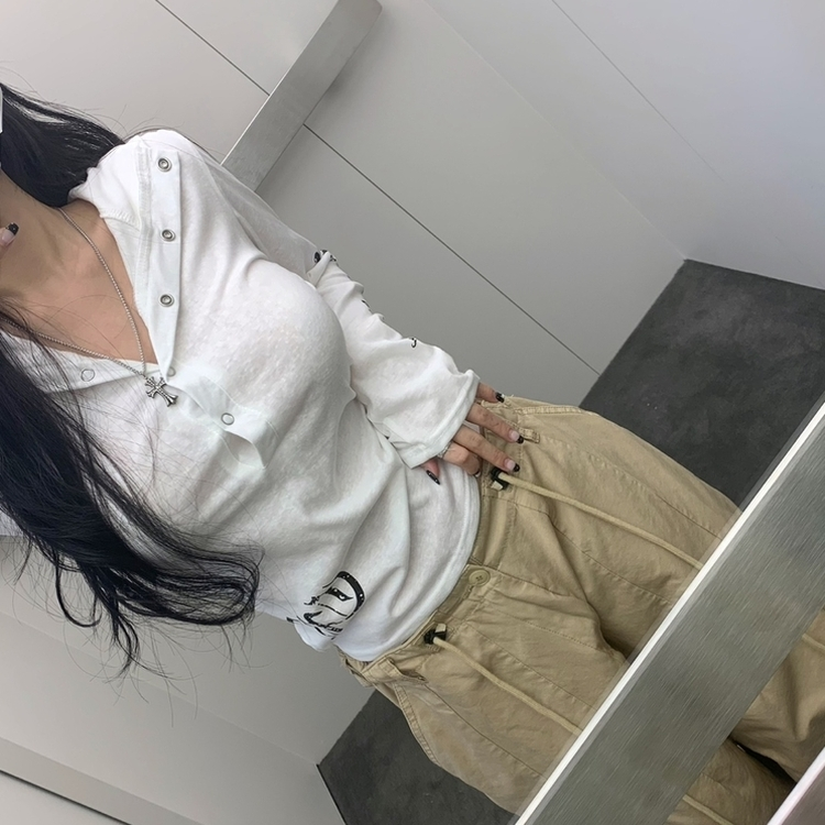 レタリングフード長袖Tシャツ IVORY
