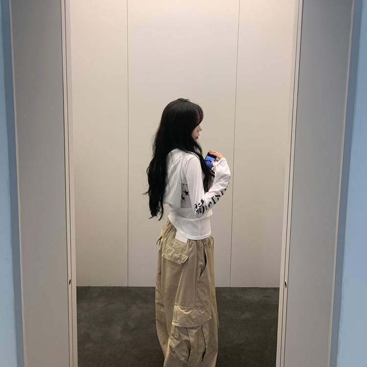 レタリングフード長袖Tシャツ IVORY