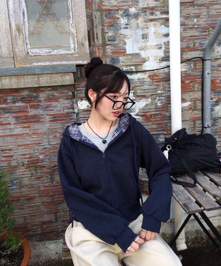 チェックフードジップアップ｜ジャンパー｜韓国ファッション通販 SONA
