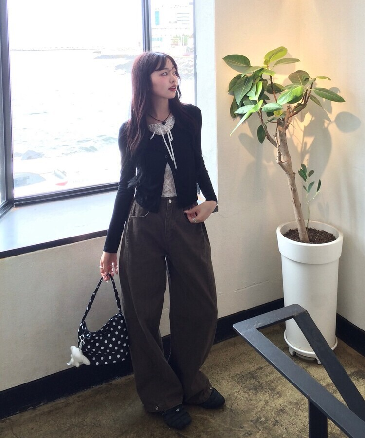 레이스 리본 레이어드 티셔츠 블랙