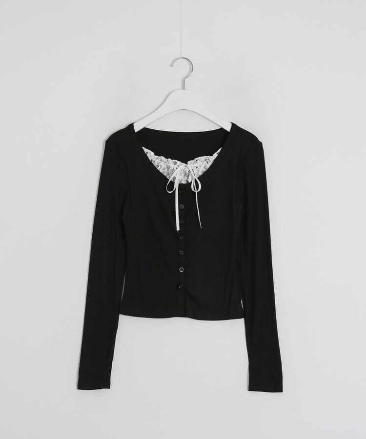 레이스 리본 레이어드 티셔츠