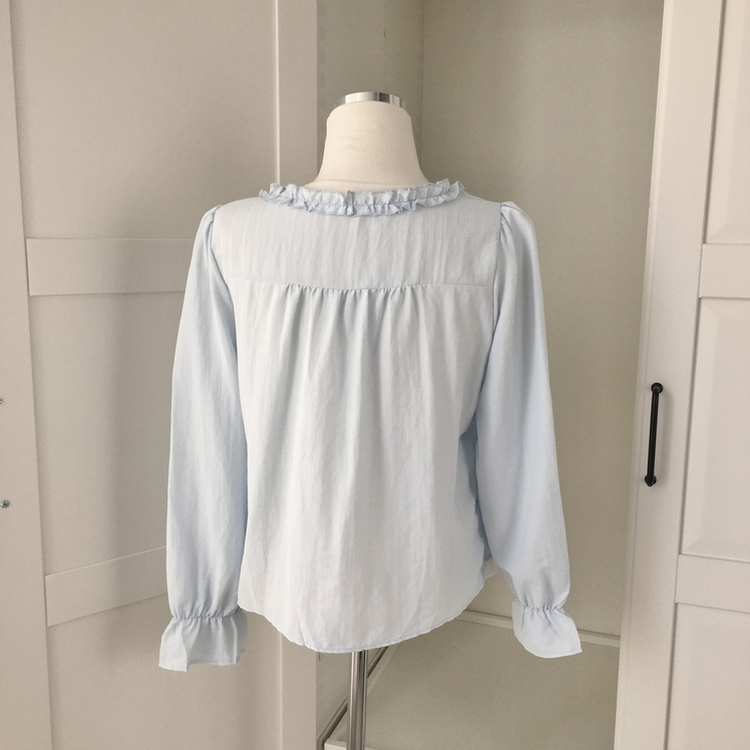 엔젤 프릴 리본 레이어드 발레코어 퍼프 레이스 셔링 긴팔 블라우스