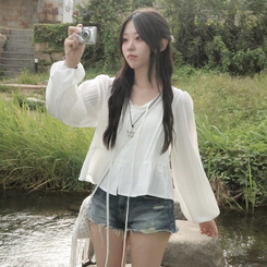 フリルストライプブラウス WHITE