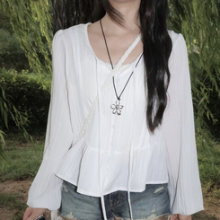 フリルストライプブラウス WHITE