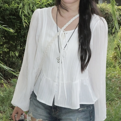 フリルストライプブラウス WHITE