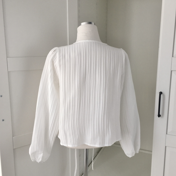 청순 여리 리본 핀턱 러블리 스트랩 프릴 긴팔 줄지 블라우스