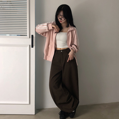 【SHORT/LONG 丈別】ハイウエストスリットワイドパンツ DARK BROWN