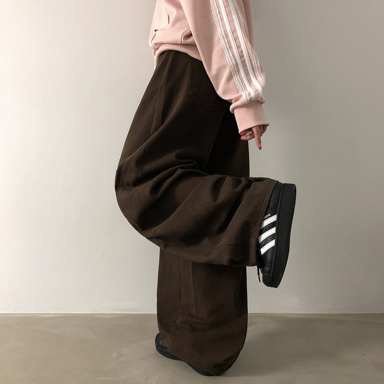 【SHORT/LONG 丈別】ハイウエストスリットワイドパンツ DARK BROWN