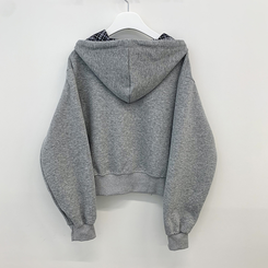 ビンテージチェックバイカラークロップフードジップアップ秋服開講ルック(5color)