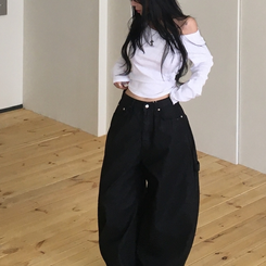 リベットワイドカーフェンダーパンツ BLACK