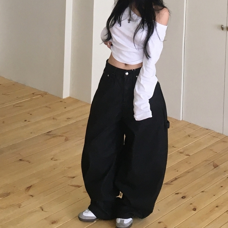 リベットワイドカーフェンダーパンツ BLACK