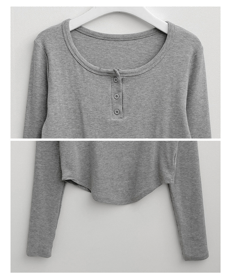 긴팔버전리치버튼라운드세미크롭굴림긴팔티셔츠