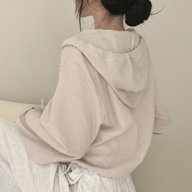 아방핏 스트라이프 와펜 루즈핏 남방 베이지