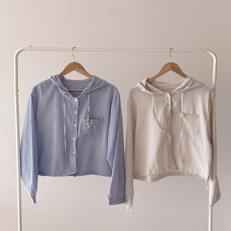 아방핏 스트라이프 와펜 루즈핏 남방