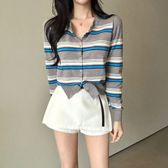 ストライプラウンドカーディガン GREY