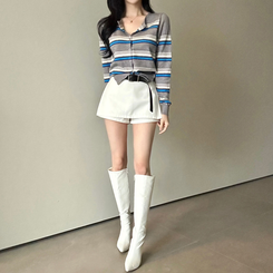 ストライプラウンドカーディガン GREY