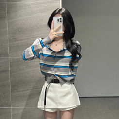 ストライプラウンドカーディガン GREY