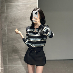 ストライプラウンドカーディガン BLACK