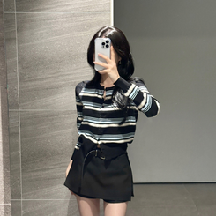 ストライプラウンドカーディガン BLACK