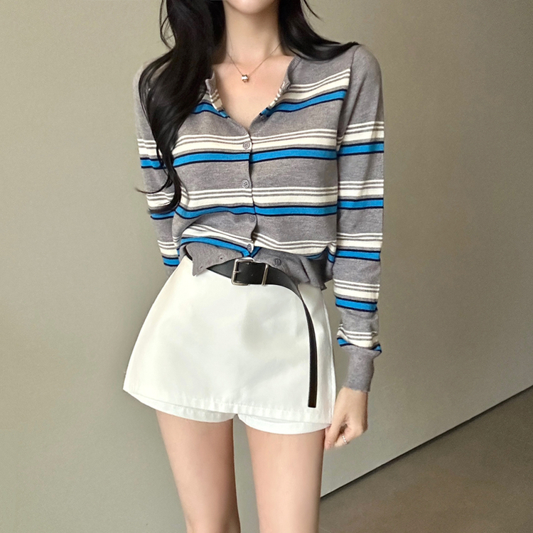 ストライプラウンドカーディガン GREY