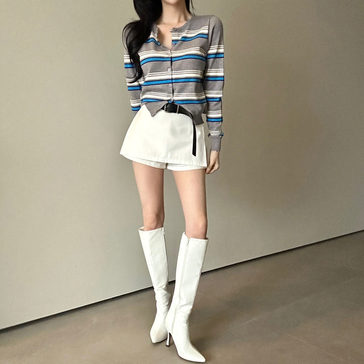 ストライプラウンドカーディガン GREY