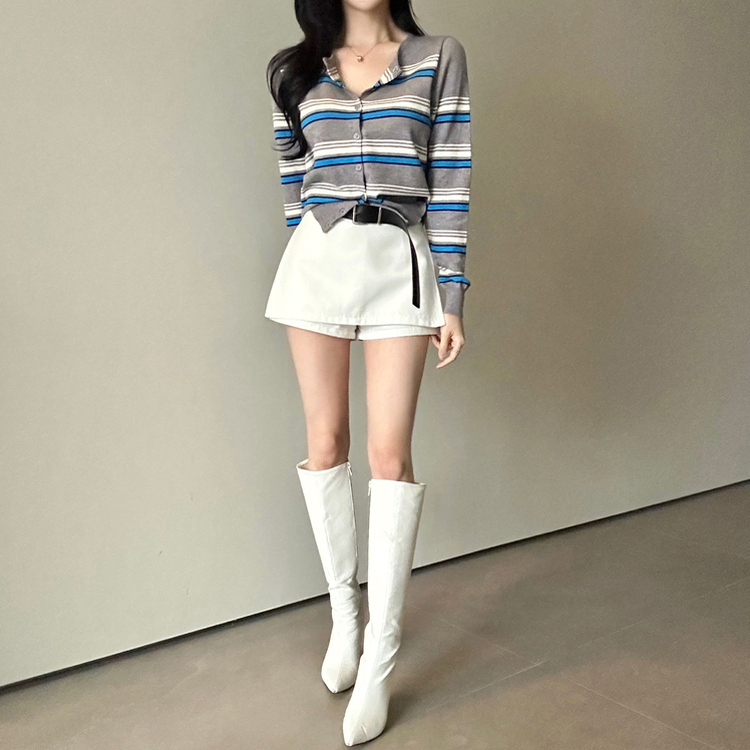 ストライプラウンドカーディガン GREY