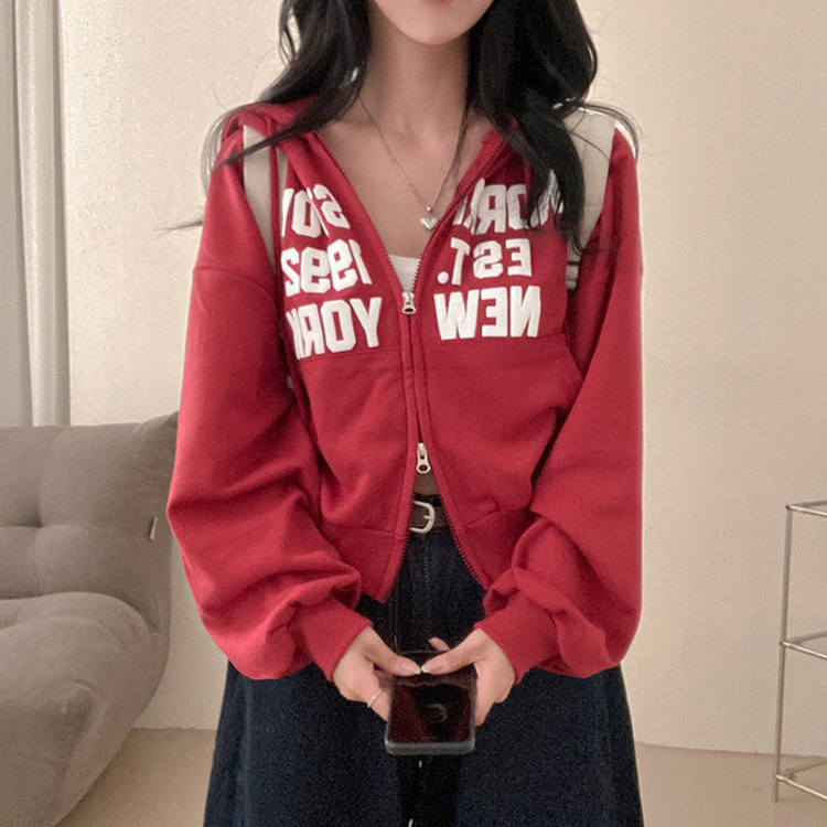 뉴욕타운 발포 투웨이 후드 집업 레드