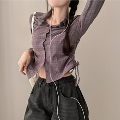 고스 옆셔링 체크 크롭 셔츠 남방 그레이