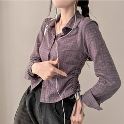 고스 옆셔링 체크 크롭 셔츠 남방 그레이