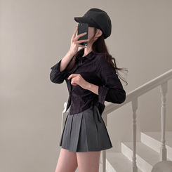 고스 옆셔링 체크 크롭 셔츠 남방 블랙