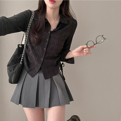 고스 옆셔링 체크 크롭 셔츠 남방 블랙