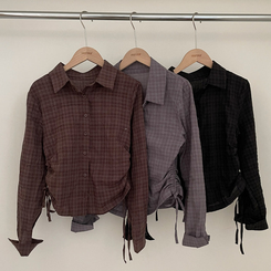 고스 옆셔링 체크 크롭 셔츠 남방