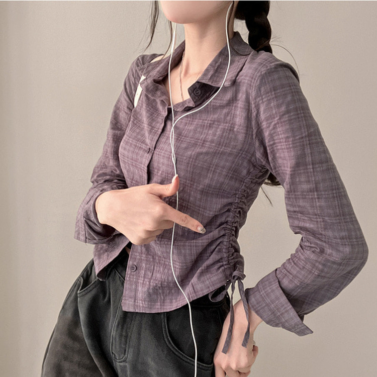 고스 옆셔링 체크 크롭 셔츠 남방 그레이