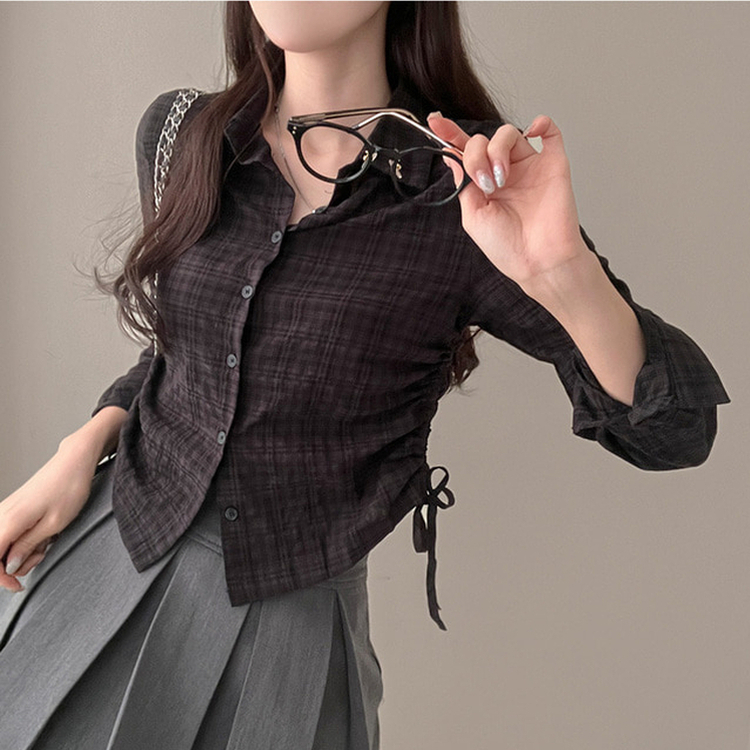 고스 옆셔링 체크 크롭 셔츠 남방 블랙