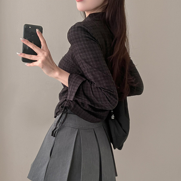 고스 옆셔링 체크 크롭 셔츠 남방 블랙