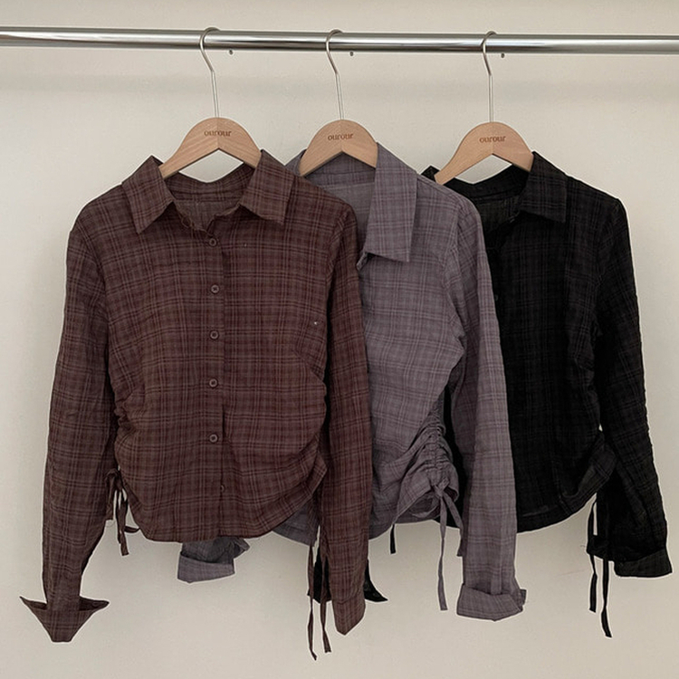 고스 옆셔링 체크 크롭 셔츠 남방